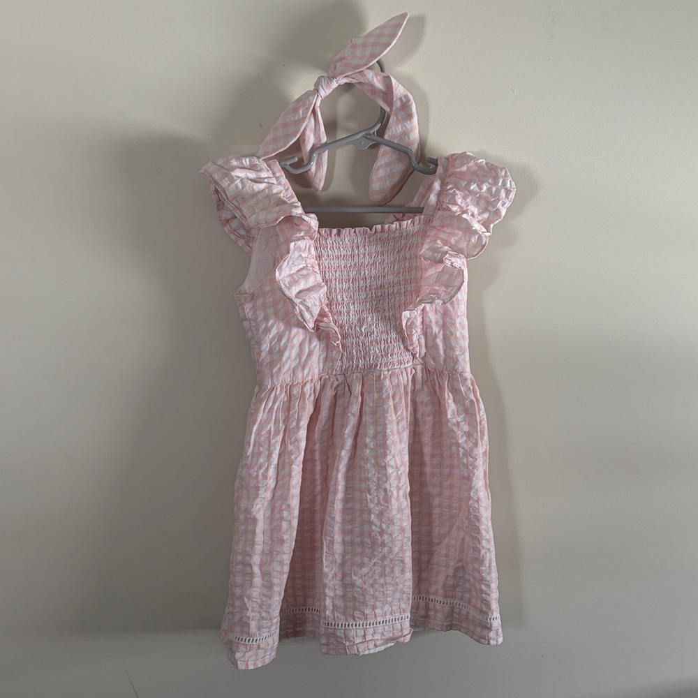 Janie and Jack Pink Ruffled Gingham Kids Dress and matching headband